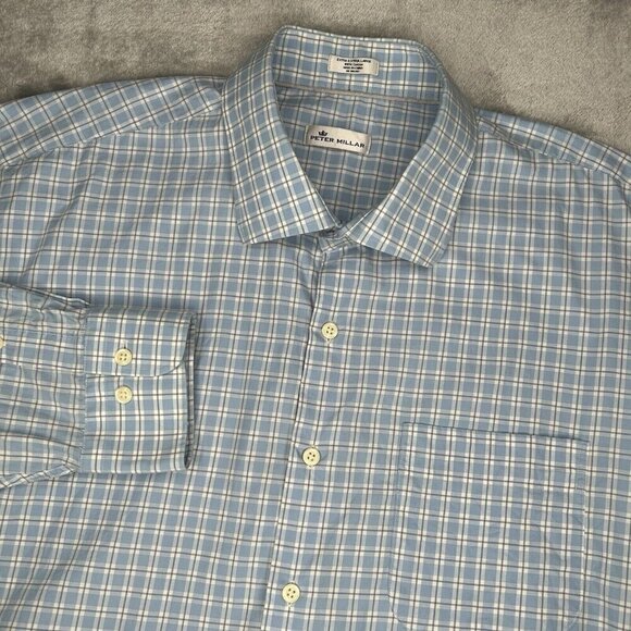 Peter Millar Shirt Mens XXL 2XL Ballard Check Sport Shirt Cottage Blue Button Up - Picture 1 of 11